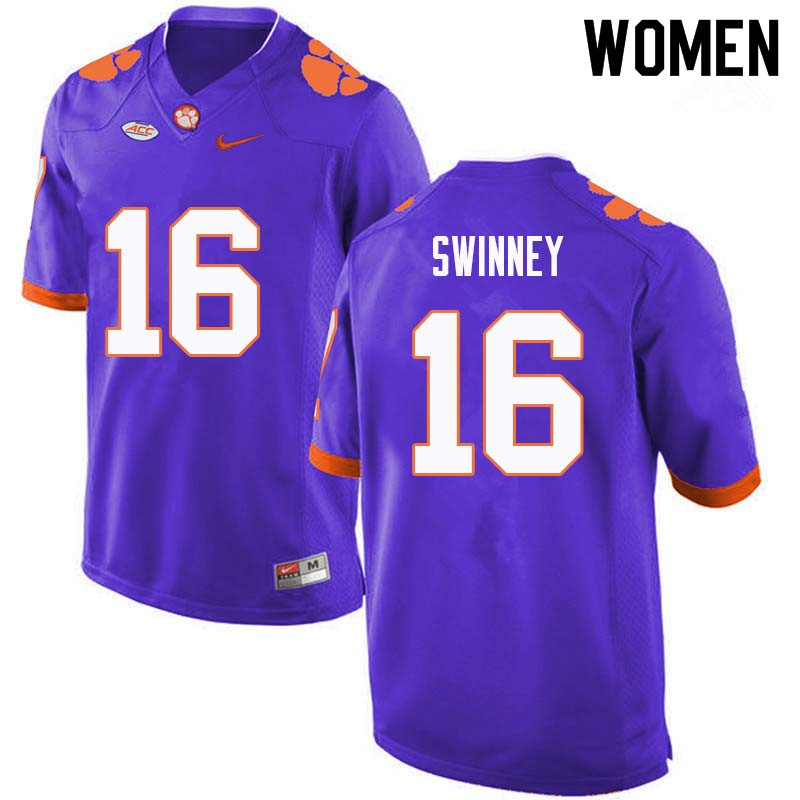 Women #16 Will Swinney Clemson Tigers College Football Jerseys Sale-Purple